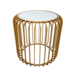 Mesa Lateral Redonda Moderna Metal Grade Maior Tampo Espelhado