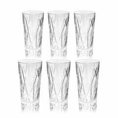 Jg de Copos Long Drink Cristal Grosso Lapidados Modernos