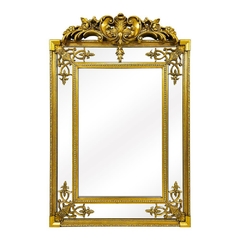 Espelho Cristal Bisotado Vertical Moldura Folha Ouro Entalhes Florão