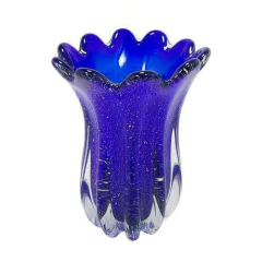 Vaso Murano Azul Menor Finos Ondulados Alto Padrão - comprar online