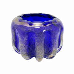 Vaso Murano Azul Escuro Pequeno Redondo Finos Traços