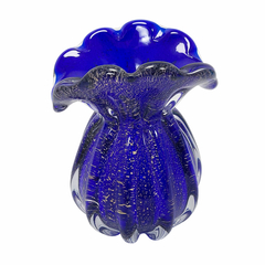 Vaso Murano Azul Escuro Todo Franzido Design Translucido