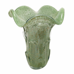 Vaso Murano Verde Musgo Design Relevo Ondulados