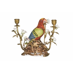 Par De Castiçal Passaro Porcelana C Flores E Bronze