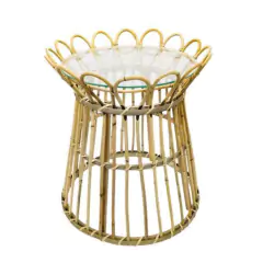 Mesa Lateral Bambu Borda Circulos Decorativa Tampo Vidro Redondo - comprar online