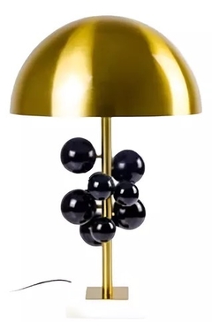 Abajur Moderno Esferas Metal Dourado Cupula Base Marmore - LUXdécor