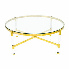 Mesa Auxiliar de Centro Metal Dourado Acrilico Vidro Alta Decoração