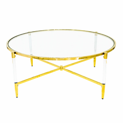 Mesa Auxiliar de Centro Metal Dourado Vidro Alta Decoração