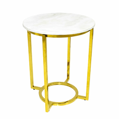 Mesa Lateral Metal Dourado Circulo Tampo Marmore