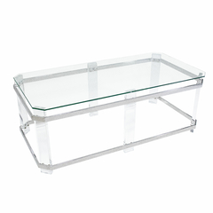 Mesa de Centro Moderno Retangular Metal Prata Vidro Alta decoração