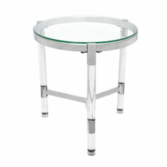 Mesa Lateral Redondo Metal Prata Tampo Vidro Luxo