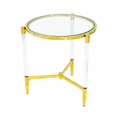 Mesa de Canto Redondo Metal Dourado Base Tripla Luxo