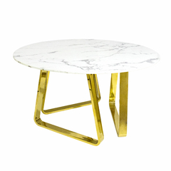 Mesa Auxiliar Base Metal Dourado Tripla Imponente Tampo Marmorizado Luxo