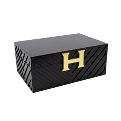 Caixa Decorativa Menor Madeira Letra H Dourado Fino Acabamento - LUXdécor
