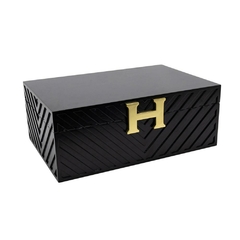 Caixa Decorativa Maior Madeira Letra H Dourado Fino Acabamento - LUXdécor