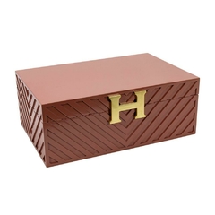 Caixa Decorativa Maior Madeira Letra H Dourado Fino Acabamento