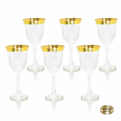 Conj Taças Vinho Cristal Italiano Ouro Prensado Grego Cristal Lapidado