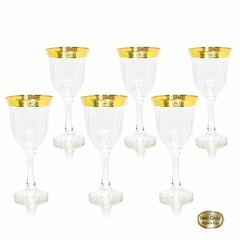 Conj Taças Agua Cristal Italiano Ouro Prensado Grego Cristal