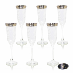 Conj Taças Pra Champagne Cristal Italiano Lapidado Prata Prensado Grego