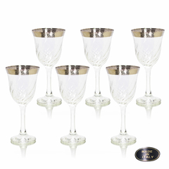 Conj Taças pra Vinho Cristal Italiano Lapidado Prata Prensado Versac Grego