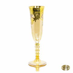 Taça pra Champanhe Âmbar Cristal Italiano Ouro Prensado Guirlandas Fino Acabamento