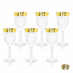 Conj Taças Agua Cristal Italiano Ouro Prensado Versac Grego Base Lapidada