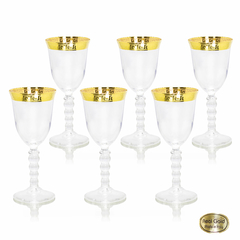 Conj Taças Vinho Cristal Italiano Ouro Prensado Versac Grego Base Lapidada