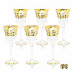 Conj Taças Agua Cristal Italiano Lapidado Ouro Prensado Circulos Fino Design