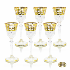Conj Taças Licor Cristal Italiano Lapidado Ouro Prensado Circulos Fino Design