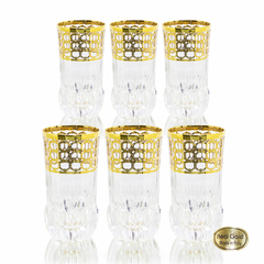 Conj Copos Agua Cristal Italiano Lapidado Ouro Prensado Circulos Fino Design