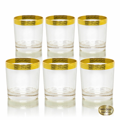 Conj Copos Whisky Cristal Italiano Ouro Prensado Versac Grego Dourado
