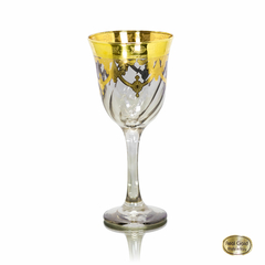 Taça Vinho Cristal Italiano Fumê Guirlandas em Ouro Prensado