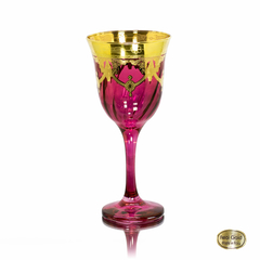Taça Vinho Cristal Italiano Lilás Guirlandas em Ouro Prensado