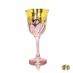 Taça Vinho Cristal Italiano Rosa Guirlandas em Ouro Prensado