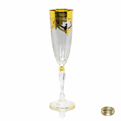 Taça Champagne Classica Cristal Italiano Fumê Guirlandas Ouro Filetado Base Lapidado