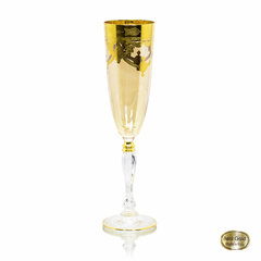 Taça Champagne Classica Cristal Italiano Âmbar Guirlandas Ouro Filetado