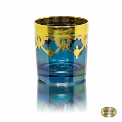 Copo Whisky Cristal Italiano Azul Ouro Prensado Design Classico