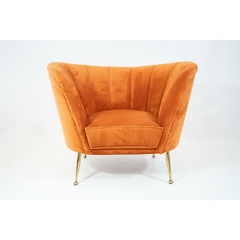 Poltrona Moderna Veludo Laranja Curvas Design Pés Metal Dourado Primeira Linha na internet