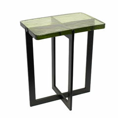 Mesa Auxiliar Retangular Metal Preto Design Moderno Tampo Vidro