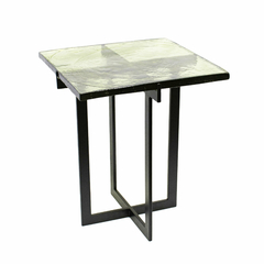 Mesa de Canto Quadrada Metal Preto Design Moderno Tampo Vidro