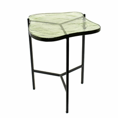 Mesa Lateral Design Moderno Desconforme Metal Preto Tampo Vidro