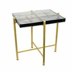 Mesa Auxiliar Retangular Metal Dourado Tampo Vidro Jateado