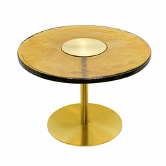 Mesa Auxiliar Metal Dourado Redondo Vidro Jateado