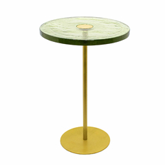 Mesa Lateral Metal Dourado Redondo Vidro Jateado