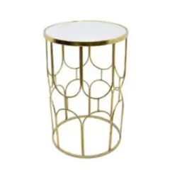 Mesa Lateral Redonda Maior Metal Dourado Traços em Curvas