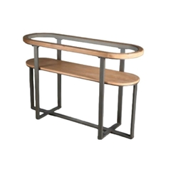 Aparador Madeira Natural Metal Preto Design Moderno Lateral Redondas - comprar online