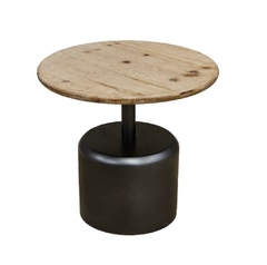 Mesa Lateral Baixa Redonda Base Preta Tampo Madeira - comprar online