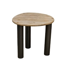 Mesa Lateral Triangular Oval Madeira Natural Base Tripé Coluna - comprar online