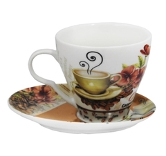 Jogo De Xicara Cappuccino Porcelana Nobre Florais Colorido