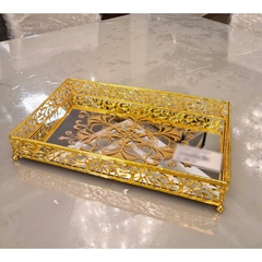 Bandeja Menor Quadrada Interior Espelhado Lateral Dourado